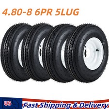 4 Pack 4.80-8 Trailer Tires With 8 Rims 4.80x8 480 8 5 Lug On 4.5 White Wheels 4 Pack 4.80-8 Trailer Tires With 8 Rims 4.80x8 480 8 5 Lug On 4.5 White Wheels