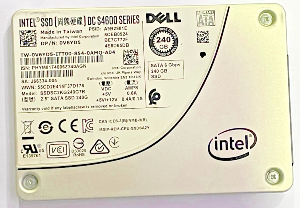 Intel DC S4600 240GB 2.5" SATA SSD 6Gbps Dell 0V6YD5 Good Health - image 1 of 1