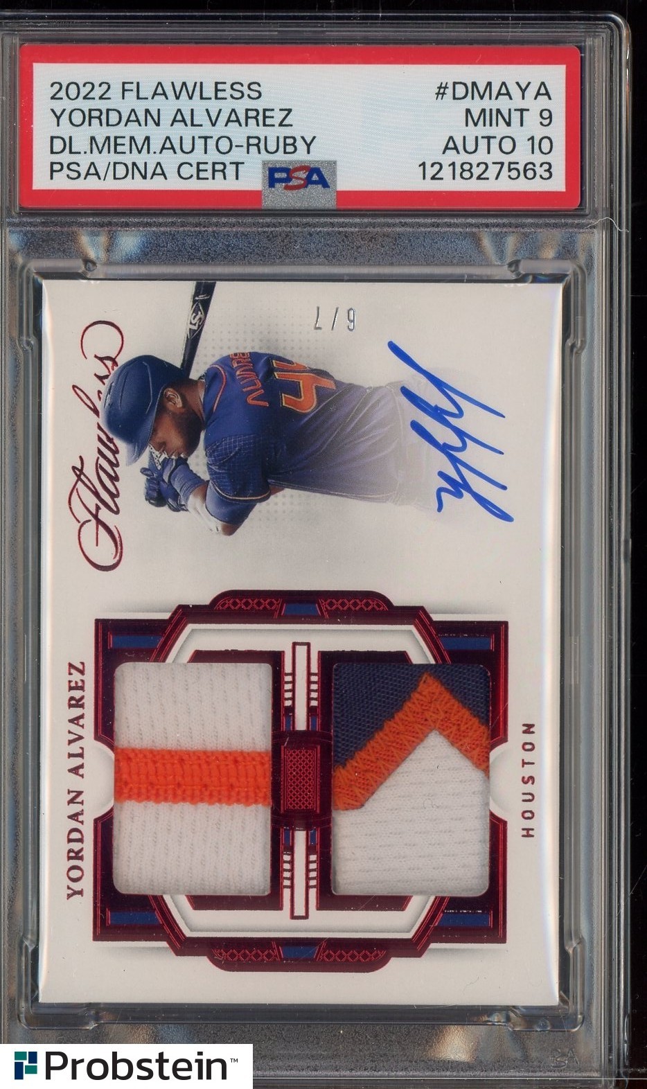 2022 Flawless Ruby Yordan Alvarez Dual Worn Patch /7 PSA 9 PSA/DNA AUTO 10
