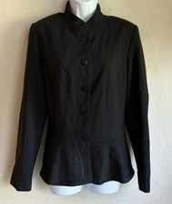 Vintage Oscar De La Renta Black Wool Peplum Blazer Jacket 12 Embroidered Luxury