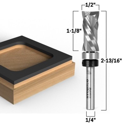 Top Bearing Compression Flush Router Bit 1-1/8''HX1/2''D-1/4'' Shank-Yonico 33209q