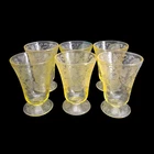 6 Yellow Depression Glass Florentine 2 Poppy 4" Footed Water Tumblers 5oz