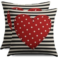 Valentines Day Pillow Covers 18X18 Set of 2, 18" x 18" Pack of 2 Red Black