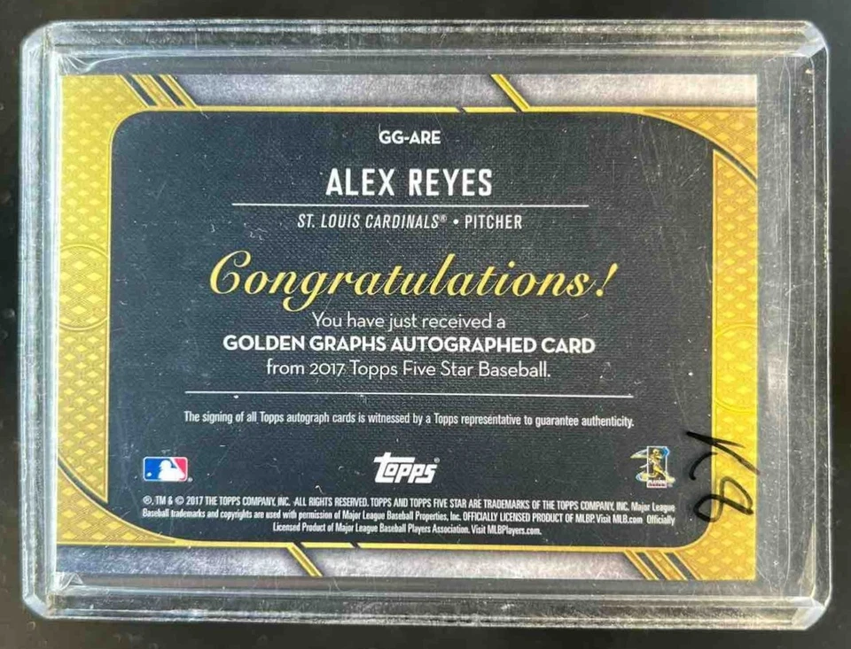 2017 Topps Five Star Alex Reyes Golden Graphs Auto Blue Rookie RC #/20 Cardinals - Image 2 of 2