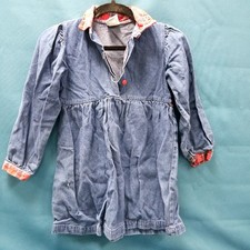 Vtg Oshkosh Long Sleeve Denim W/ Plaid Trim Toddler/Kids Dress Size 6