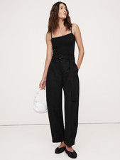 Banana Republic sz 12 Long High-Rise Barrel Tencel Linen Pant Black NEW 713482