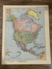 Antique 1951 Multicolor Map Of North America 14”x11”