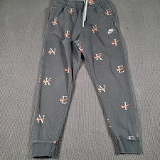 Nike Sweatpants Boys Small Black All Over Print Swoosh Logo Jogger Embroidered