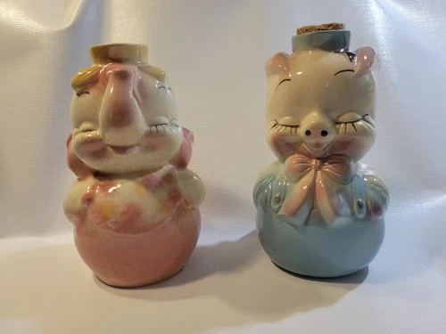 Hull Pottery Leeds Corky Pig and Elephant Decanters with Stoppers