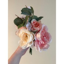 Lot of 3 Spring Rose Peony Artificial Bouquet Pink Cream Silk Flowers Bridesmaid