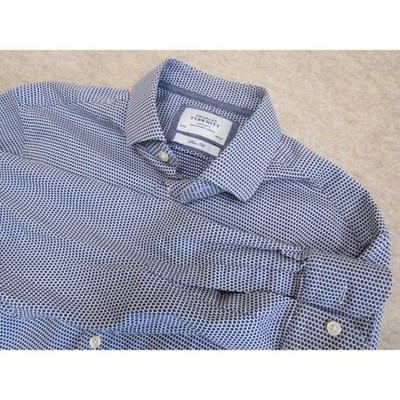 Charles Tyrwhitt Mens Slim Fit Dress Shirt 16/33 Blue White Micro Print Cotton