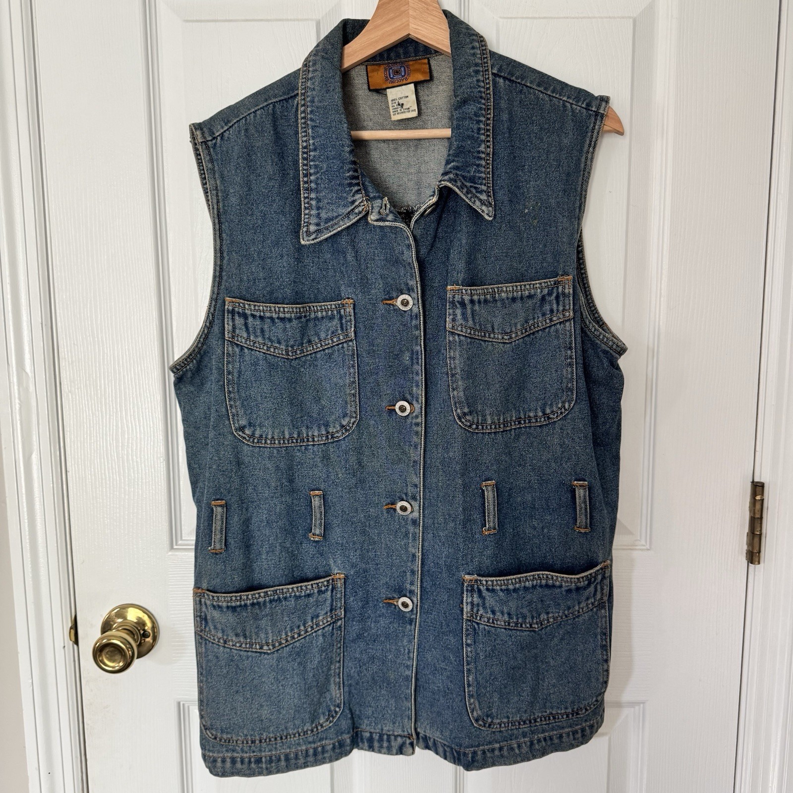 Vintage Baccini Denim Vest Women’s Large Blue Button Front 100% Cotton Y2K