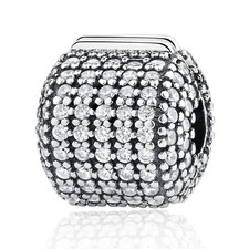 Pink Cherry Blossom CZ Clip 925 Sterling Silver Bead love heart Charm Clip Charm