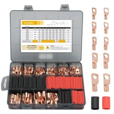 Thickened Copper Lugs Electric Wire Lugs AWG2 4 6 8 10 12Gauge 80Pcs Heavy Du...