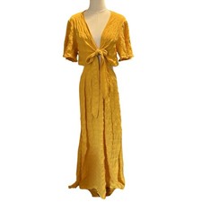 Maxi Dress Open Back Tie Front Boho Chic Beachy Resort Summer Plunging Neck