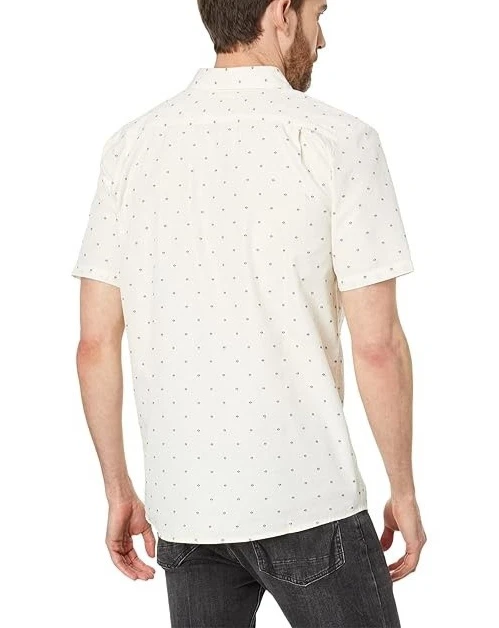 VOLCOM Men's Stonemarcos Short Sleeve Button Down Shirt sz Large Beige Off White - Image 4 of 4