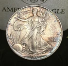 🌈 Better Date Toned 1992 American Eagle Silver .999 Dollar. W/ original box.