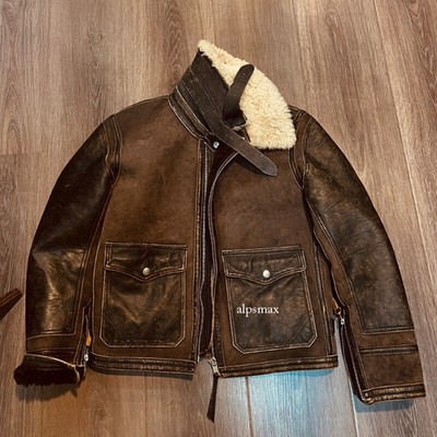 Men's Leather Jacket ANJ4 Sheepskin Fur One Vintage Short Warm Aviator Jacket