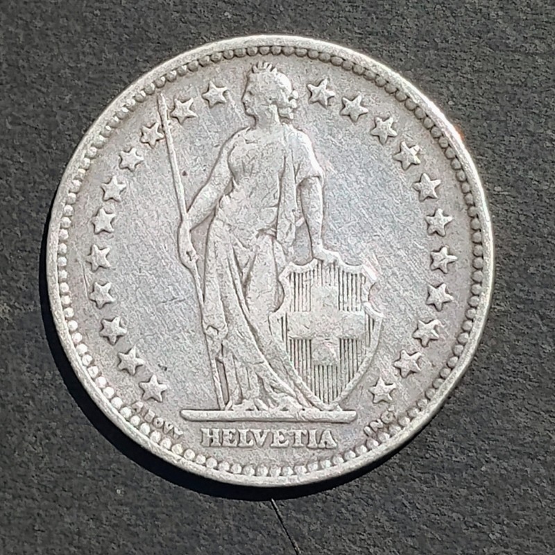 1901B SWITZERLAND 2 FRANC .835 Silver Coin XF+ RARE KEY DATE-ONLY 50,000 MINTED