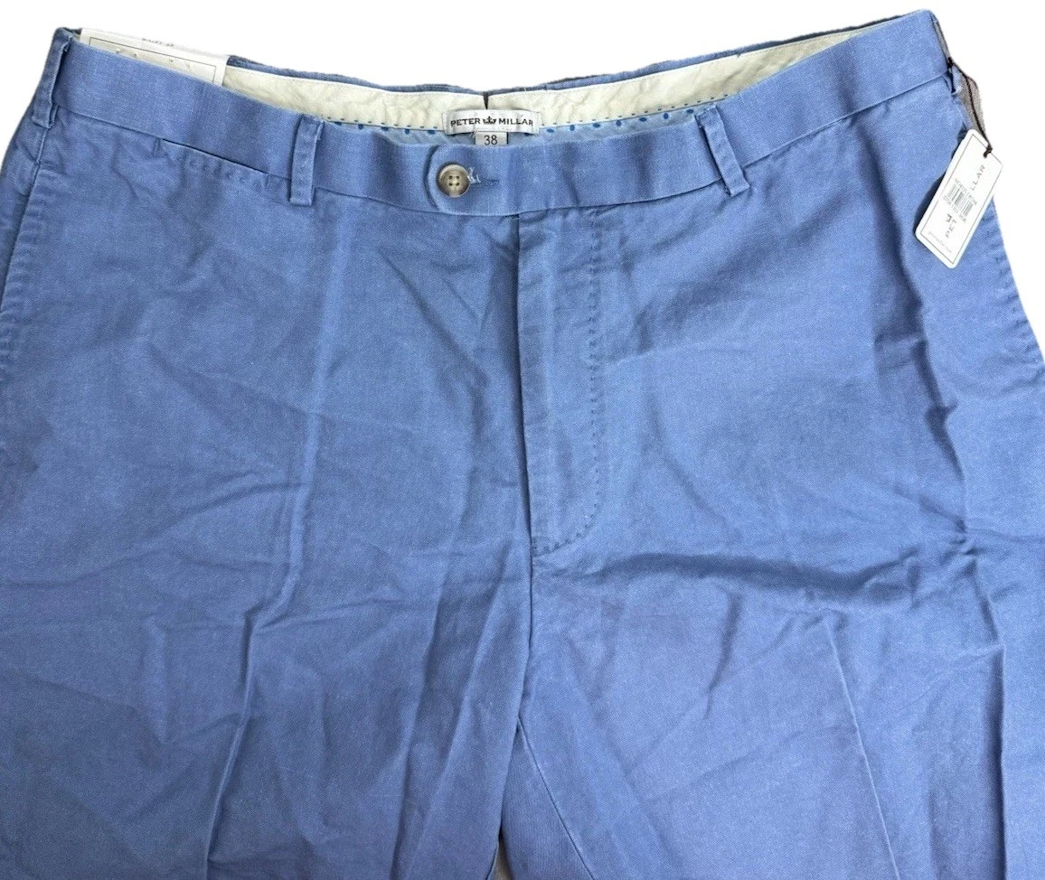Peter Millar Men’s 38 Indigo Blue Linen Cotton Flat Front Chino Shorts NWT