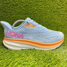 Hoka One One Clifton 9 Womens Size 10.5D Blue Orange Pink Walking Shoes Sneakers