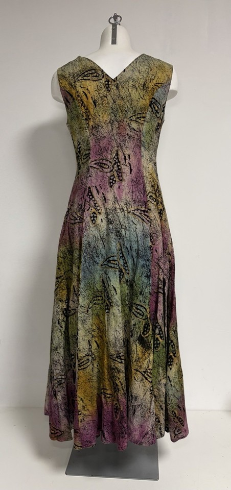 Retro Batik Vintage Angela Batik Midi Rainbow Tie-Dye Boho Dress | eBay UK