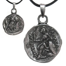Athena Olympian Pendant NEW Greek Roman Coin Pewter Amulet w/ Cord Minerva 