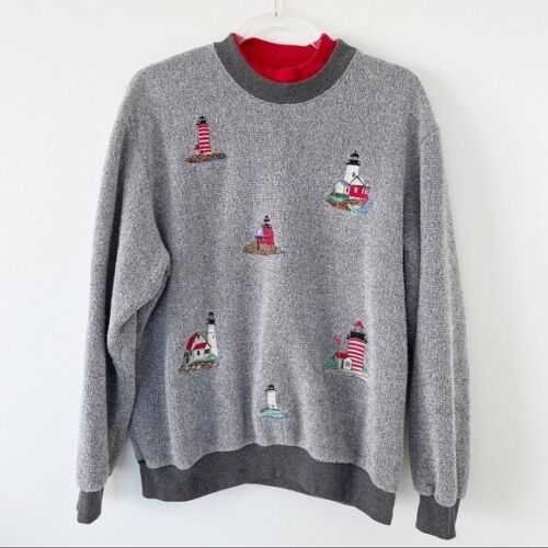 Vintage BonWorth Marine Sailor Port Grandma Sweater Pullover Women Size Large