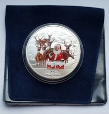 Christmas Santa in Chimney Colour Commemorative Coin, Silver Plated for Charity 