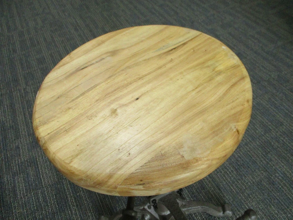 Cast Iron Adjustable Bar Stool Rustic Wood Kitchen Drafting Seat Chair Man Cave - Image 4 of 4