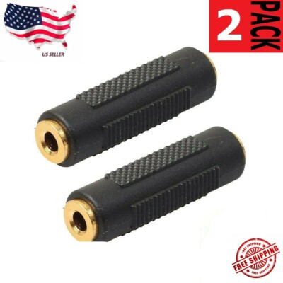 2 Pcs 3.5mm Stereo Audio Gold Plated Female to Female Jack Coupler Adapter Black