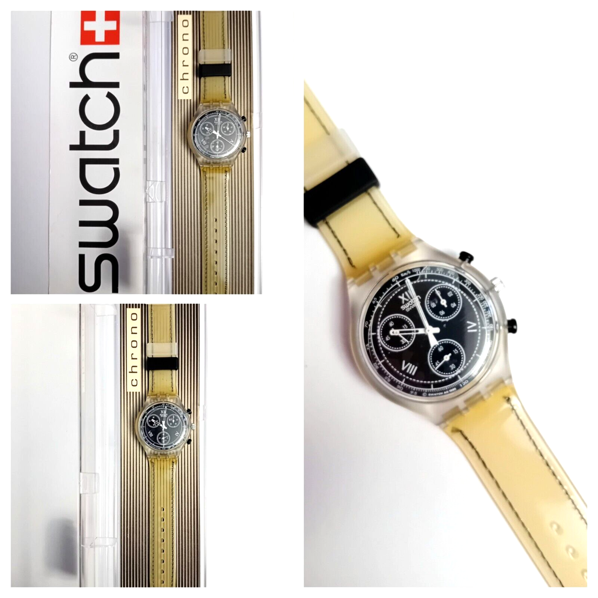 Swatch Chrono Nuovo NOS See Through SCK110 1996 Vintage Orologio 
