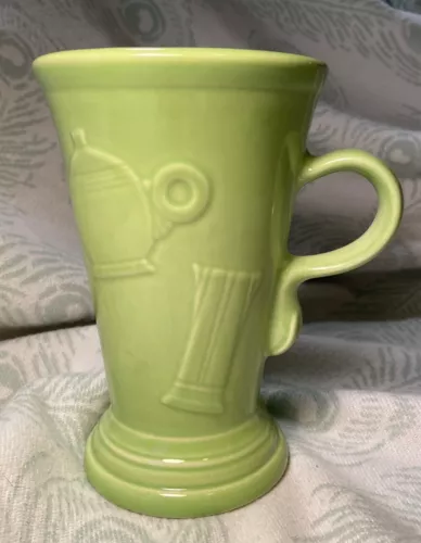 VTG Fiesta Pedestal Mug Chartreuse 18 Ounces Embossed Icons HLC Marking EUC!
