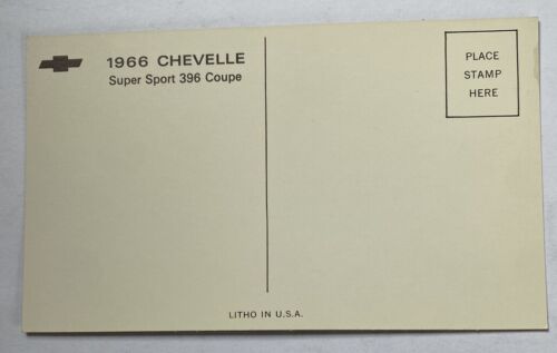 Vintage Postcard ~ 1966 Chevelle Super Sport 296 Coupe Automobile Retro Car - Picture 2 of 2