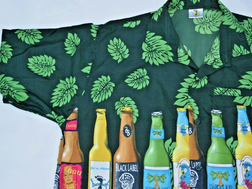 Barefoot Attitude Island Hawaiian Button Down Shirt Beer Size M - Image 2 of 4