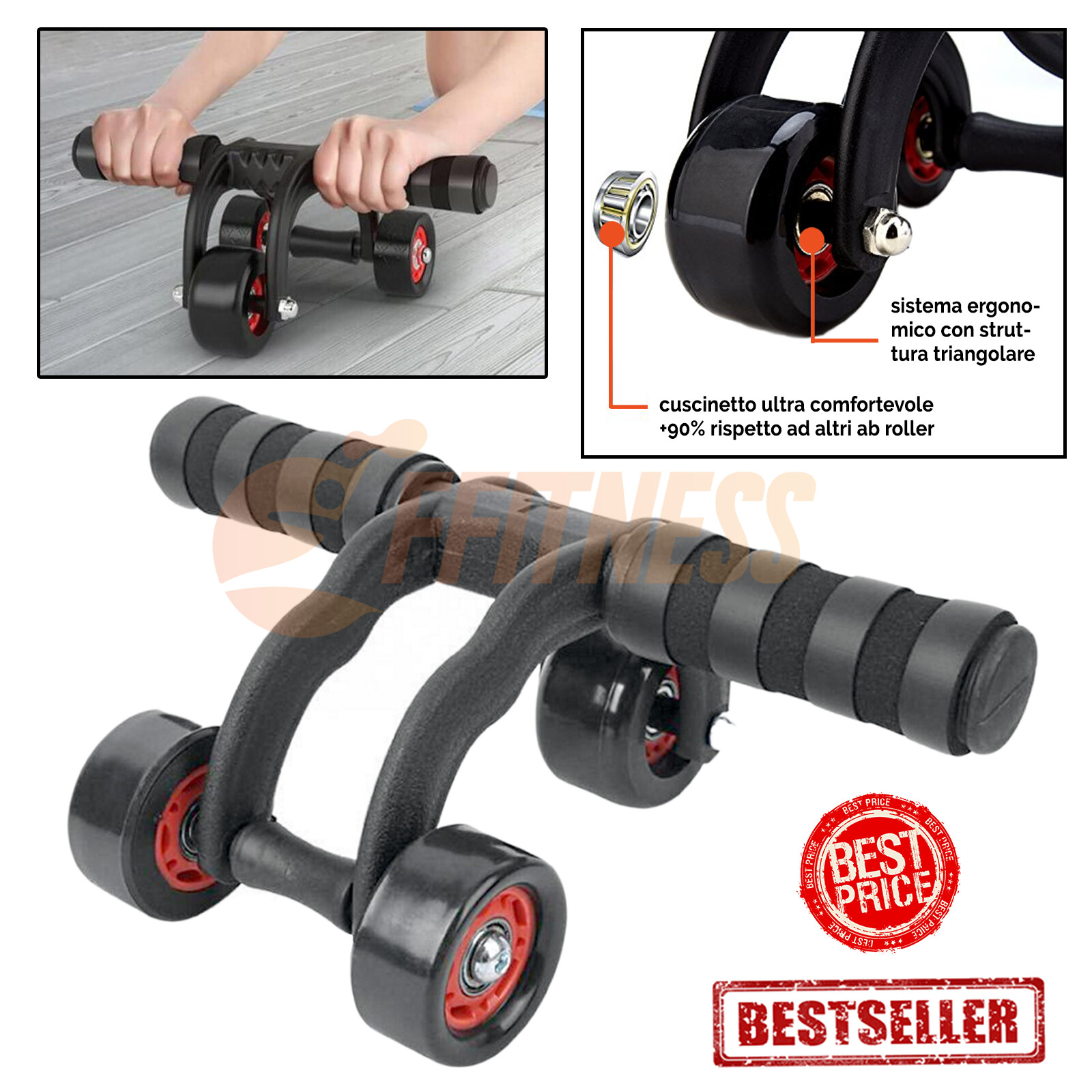 Ab Roller Rueda Rollo 3 Ruedas Equipo De Fitness Total Body Crunch Abdominales