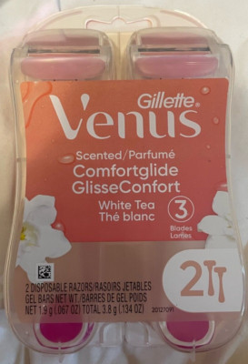 Gillette Venus ComfortGlide Disposable Razors 2Pk White Tea Moisture Bars new