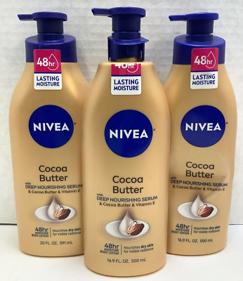 NIVEA Cocoa Butter Body Lotion for Dry Skin, 48-hr Moisture, 16.9oz, Pack of 3