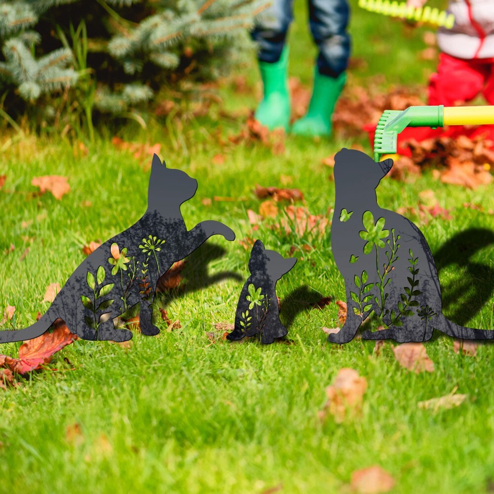 Acrylic Cat Lawn Ornament 3 Pack Black Garden Scarer and Bird Repeller