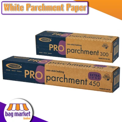 White Baking Parchment Paper Prowrap Roll 50 Metres Non Stick Greaseproof Food