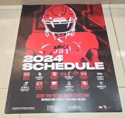 University of Houston Cougars 2024 Football Schedule Poster BIG 12 Fritz  Year