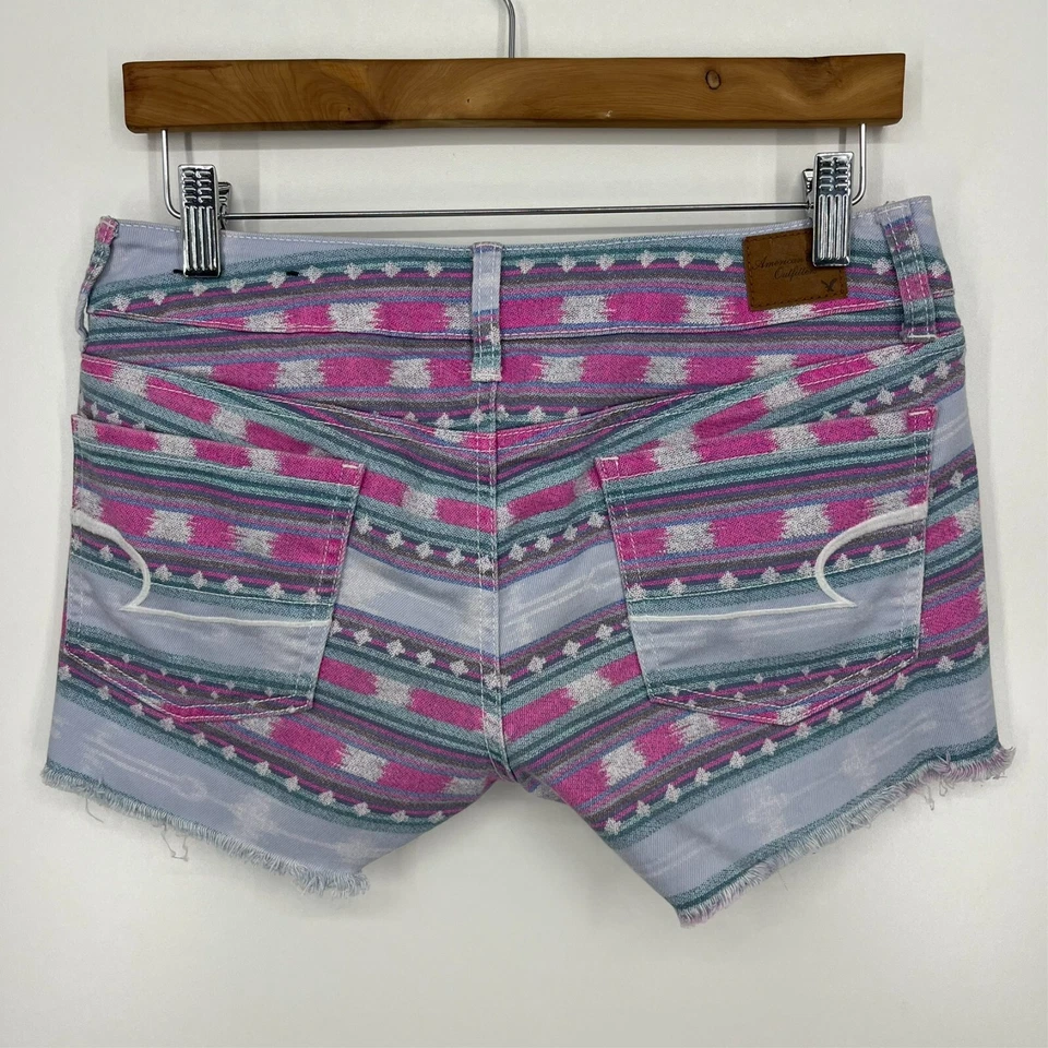 Pantalones Cortos de Denim American Eagle Para Mujer 6 Multicolor Estampado Tribal Azteca Suroeste Foto 4 de 4