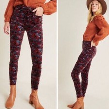 ANTHROPOLOGIE Pilcro and the Letterpress High Rise Skinny Corduroy Pants Floral