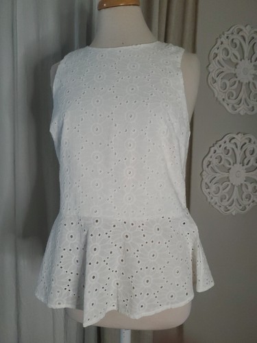Michael Kors White Eyelet Peplum Zip Up Top Small Nwt $110 - 第 5/9 張圖片
