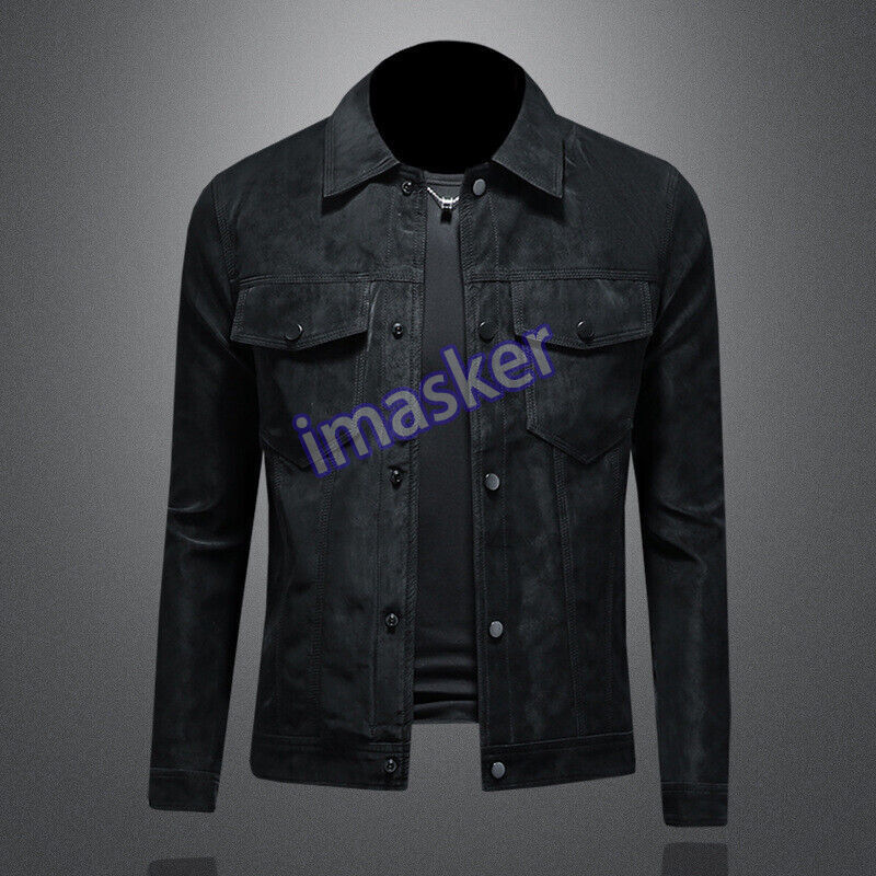 Men's Slim Fit Spring Motorcycle Leather Jacket Korean Style Biker Coat