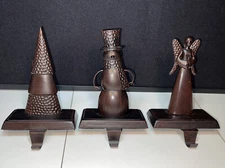 bronze colored Christmas stocking hangers snowman tree angel Metal Rustic