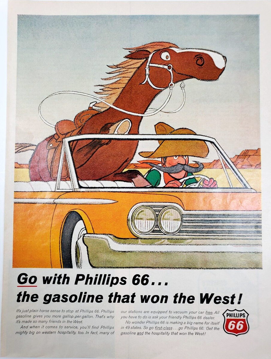Phillips 66 Cowboy Won The West Vintage Ad 1966 Art Print Gasoline