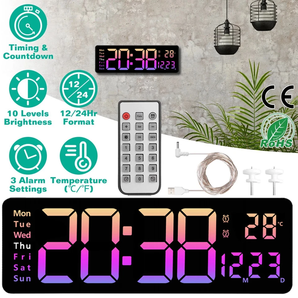 16" Large Digital Wall Clock with Remote, Large Display LED Wall Clock Timer USA - Image 2 of 4