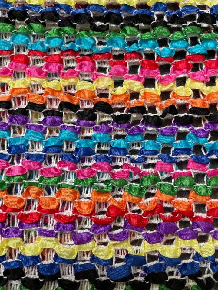 Fabric Lot 1 Yd 13 Ins 52 W Ribbon Fabric Striped Stretch Open Weave Vintage - Image 3 of 4