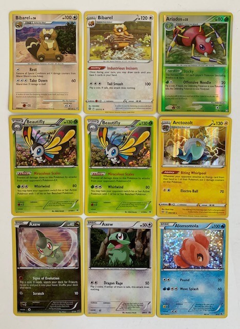 9x Pokemon Card Lot Bibarel Beautifly Axew Ariados Arctozolt Alomomola